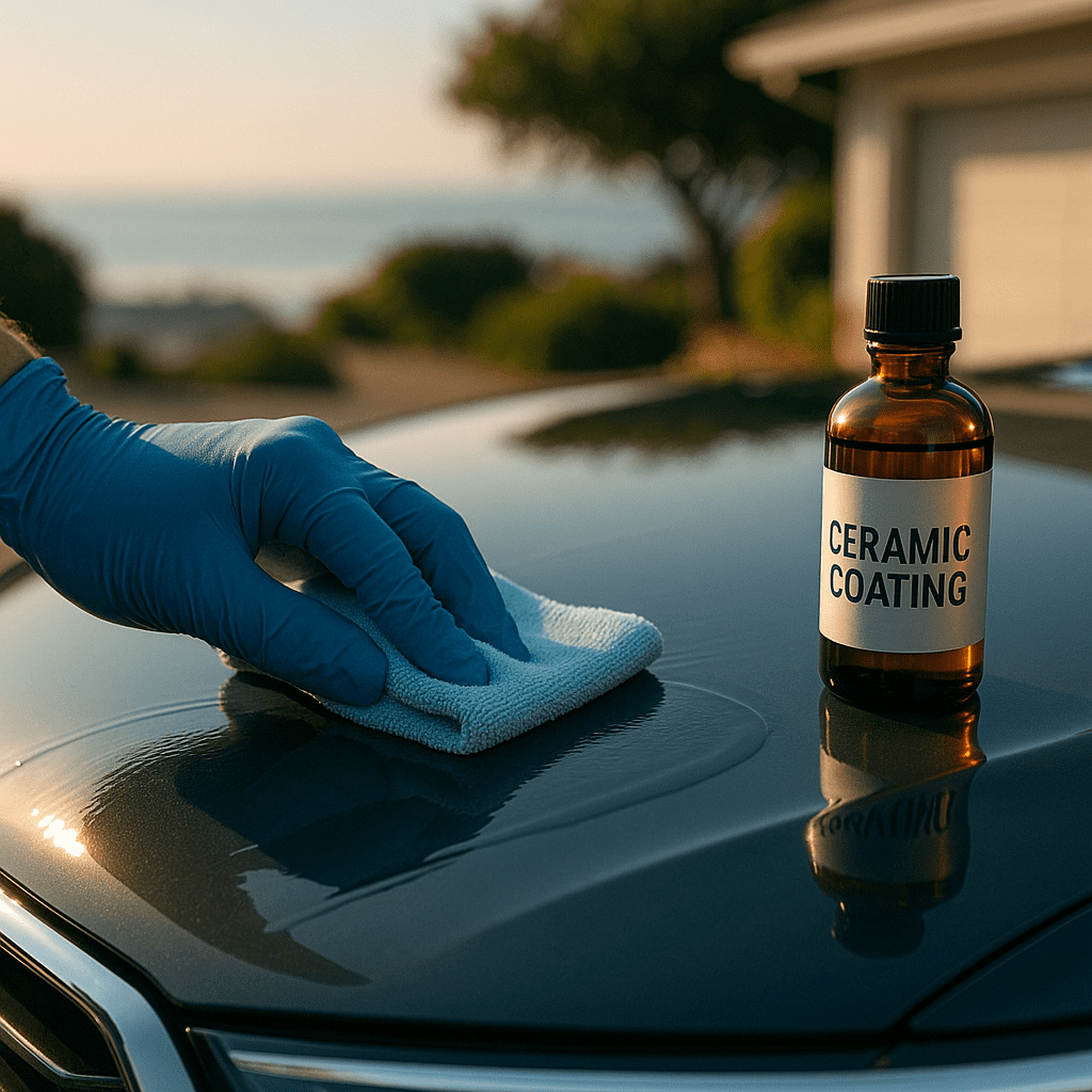 Professional applying ceramic coating to a car in Watsonville