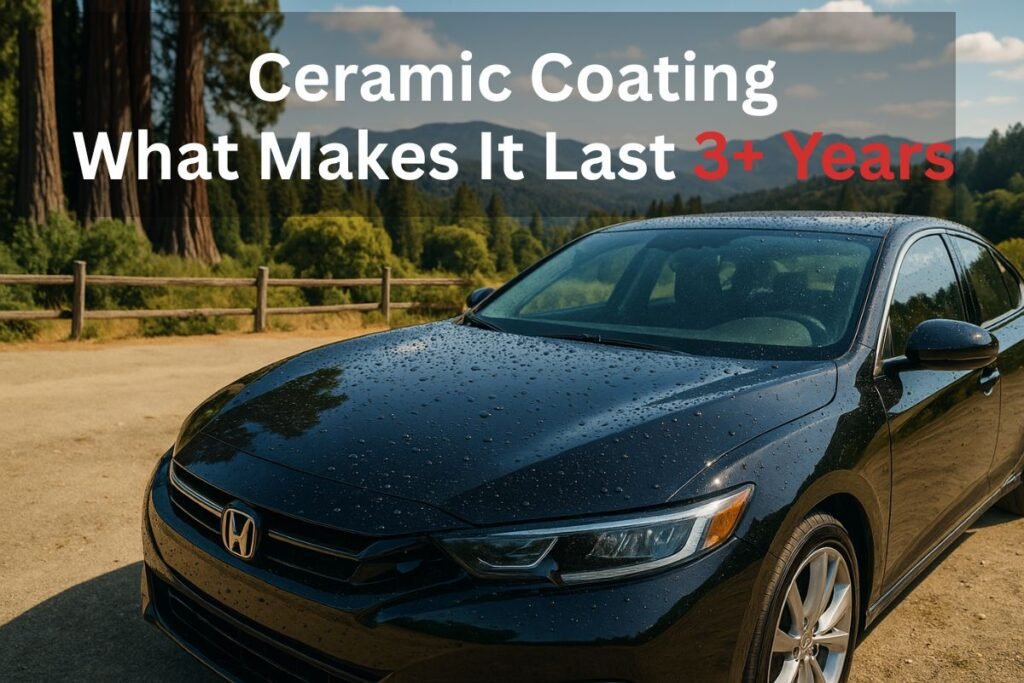 A car with ceramic coating parked in Scotts Valley, demonstrating water beading off the surface