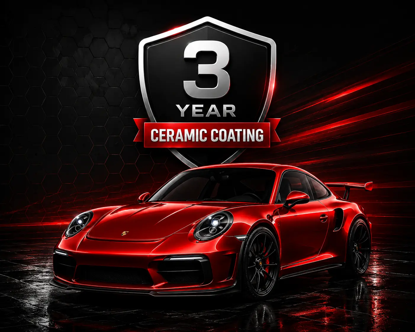 Red sports car showcasing a glossy finish after a 3-year ceramic coating application by Fast Clean Mobile Detailing in Watsonville, CA.