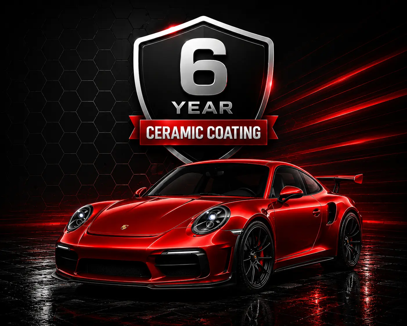 Glossy red sports car protected with a durable 6-year ceramic coating by Fast Clean Mobile Detailing in Watsonville.